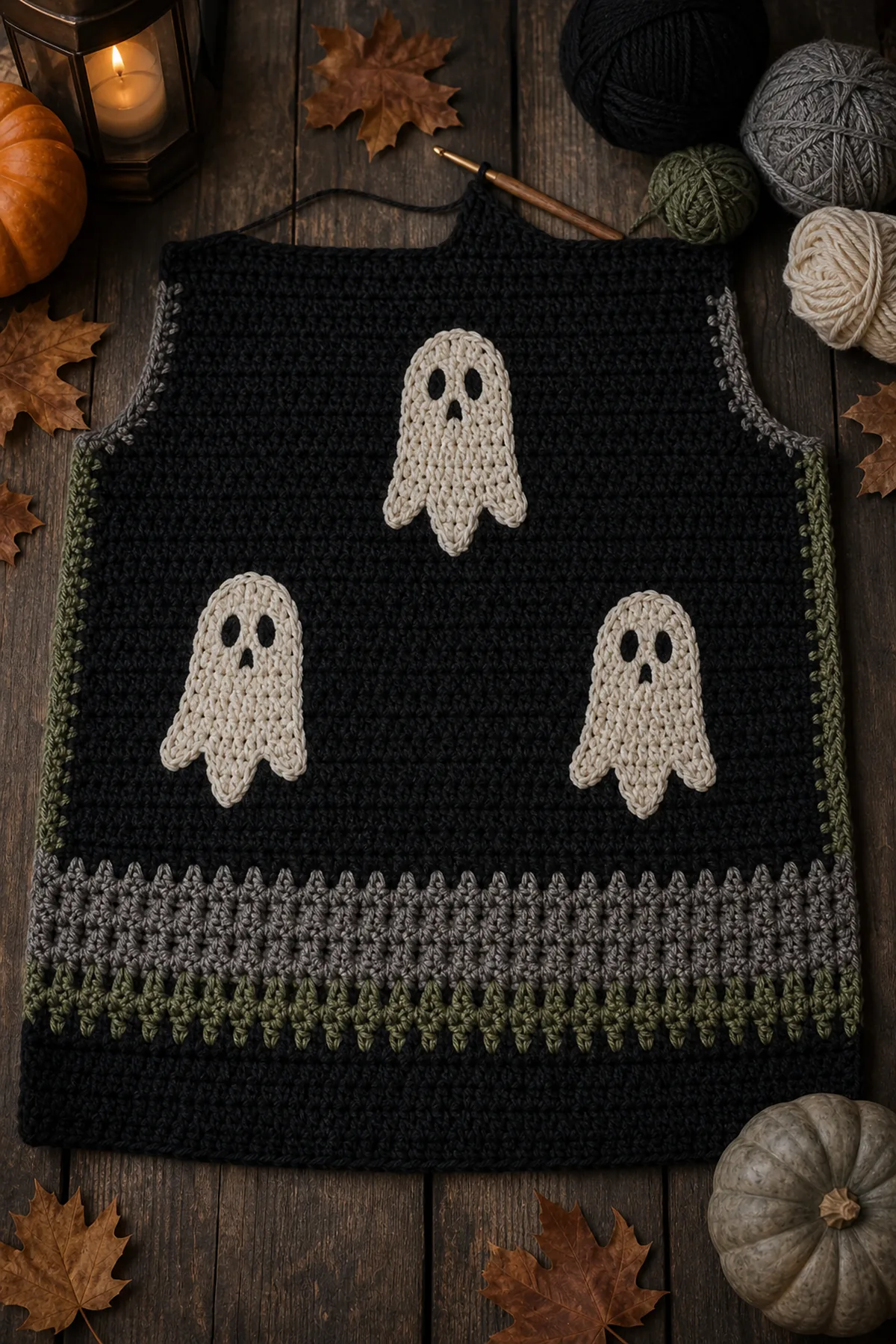 Black 72-stitch crochet cardigan back panel in progress with neat half double crochet rows